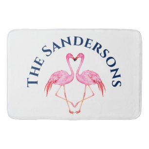 Two Pink Flamingos Bathroom Monogram Name Bath Mat