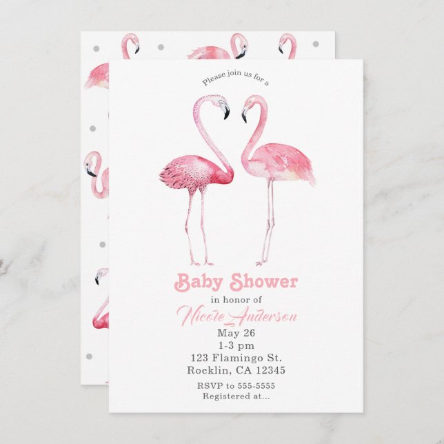 Two Pink Flamingos Flamingo Tropical Baby Shower Invitation (Front/Back)