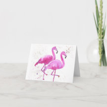Two Pink Flamingos, Folded Greeting Card