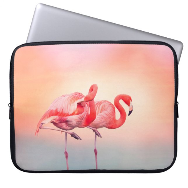 Two Pink flamingos in the water at sunsetflamingo, Laptop Sleeve (Front)