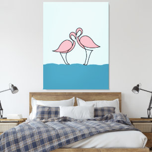 Two Pink Flamingos on the Water Line Drawing Canvas Print