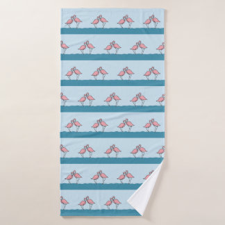 Two Pink Flamingos on the Water Pattern Bath Towel