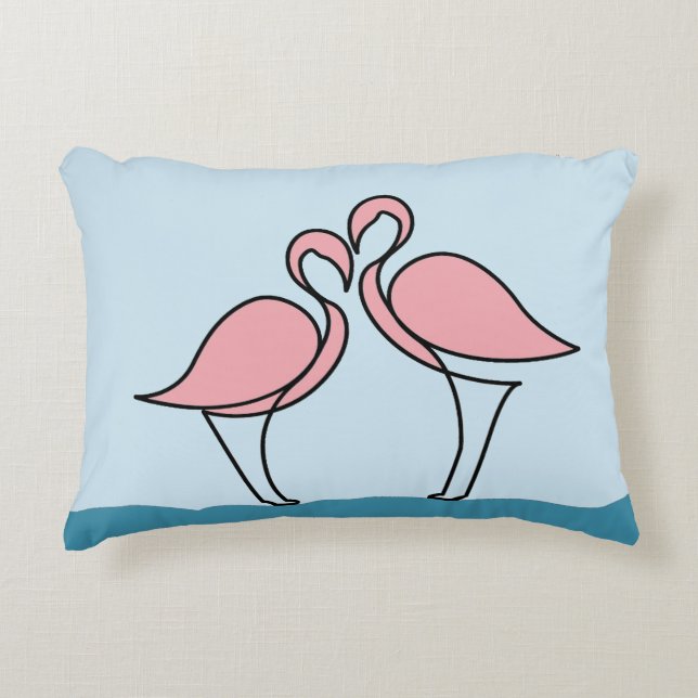 Two Pink Flamingos on Water Accent Pillow (Front)