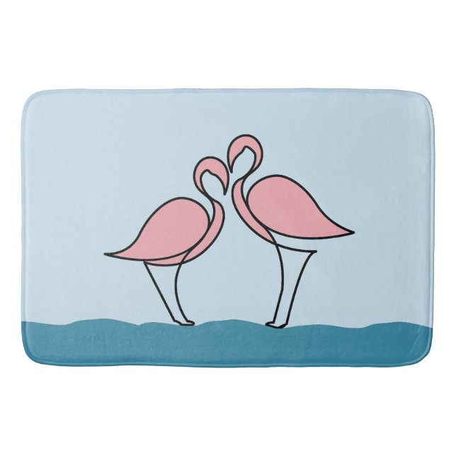 Two Pink Flamingos on Water Bath Mat (Front)