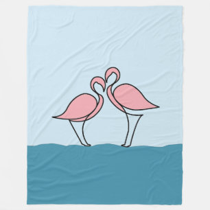 Two Pink Flamingos on Water Large Fleece Blanket