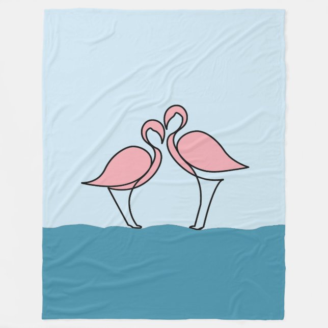 Two Pink Flamingos on Water Large Fleece Blanket (Front)