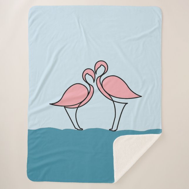 Two Pink Flamingos on Water Large Sherpa Blanket (Front)