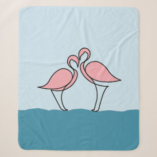 Two Pink Flamingos on Water Medium Sherpa Blanket