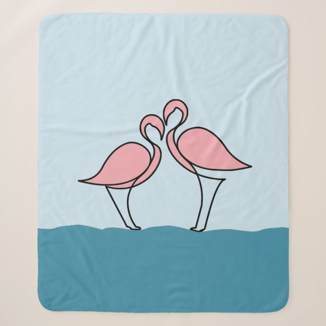 Two Pink Flamingos on Water Medium Sherpa Blanket (Front)
