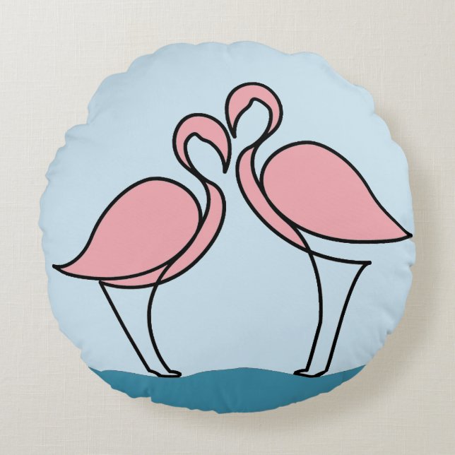 Two Pink Flamingos on Water Round Pillow (Front)