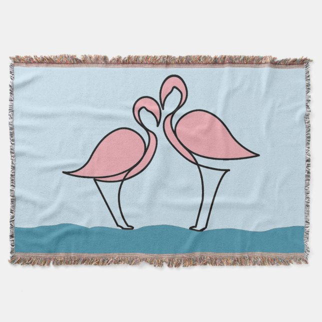 Two Pink Flamingos on Water Throw Blanket (Front)