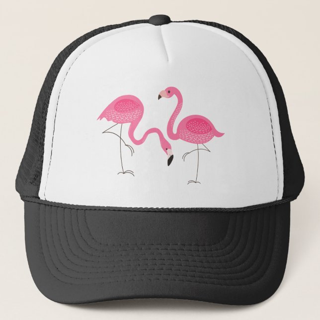 Two Pink Flamingos Simple Illustration Trucker Hat (Front)