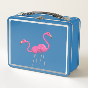 Two Pink Flamingos standing together Metal Lunch Box