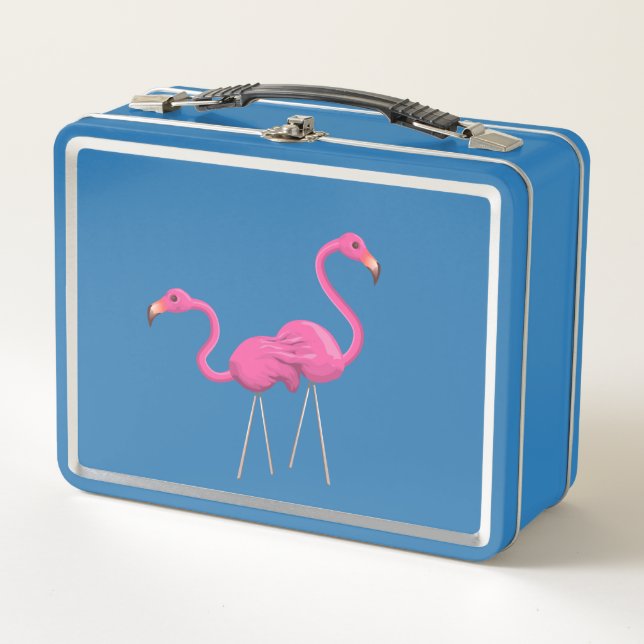 Two Pink Flamingos standing together Metal Lunch Box (Front)