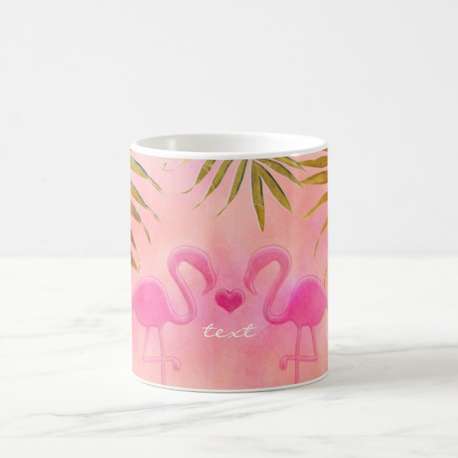 Two Pink Flamingos Watercolor Tropical Coffee Mug (Center)