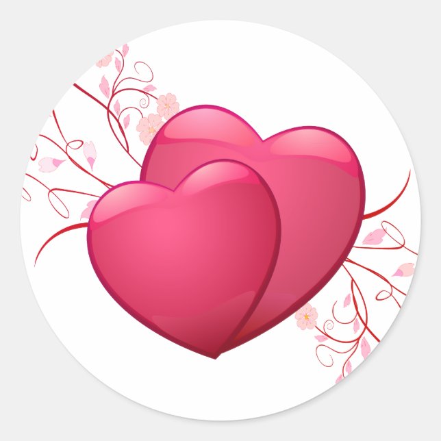 Two Pink Hearts Classic Round Sticker (Front)