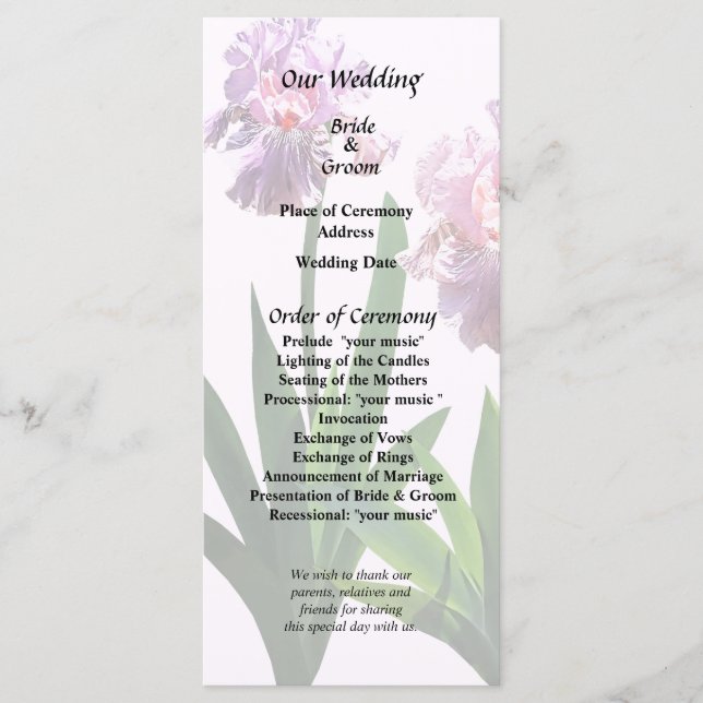 Two Pink Irises Program (Front)