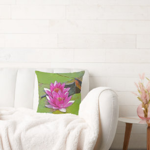 TWO PINK LOTUS BLOSSOMS AMID LILY PADS THROW PILLOW