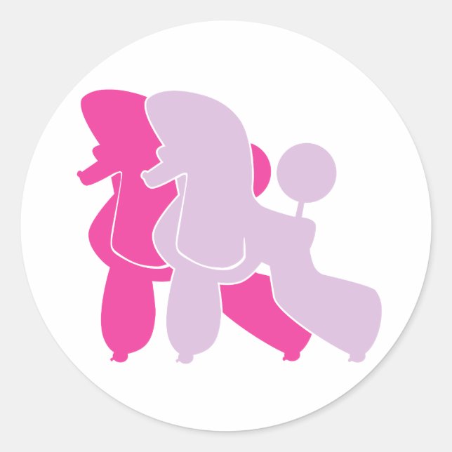 Two Pink Poodle Classic Round Sticker (Front)