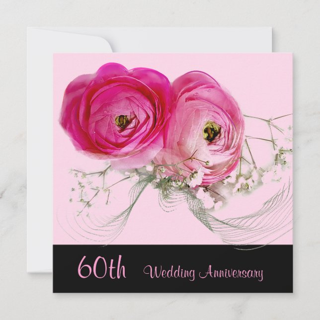 Two Pink Roses 60th Wedding Anniversary Invitation (Front)