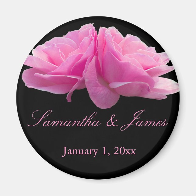 Two Pink Roses Personal Wedding Magnet (Front)