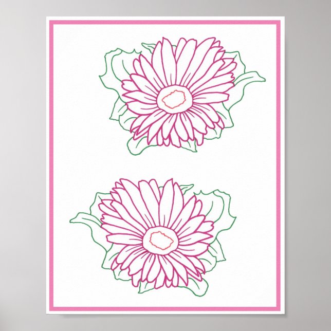 Two Pink Sunflowers Outlines, Posters (Front)
