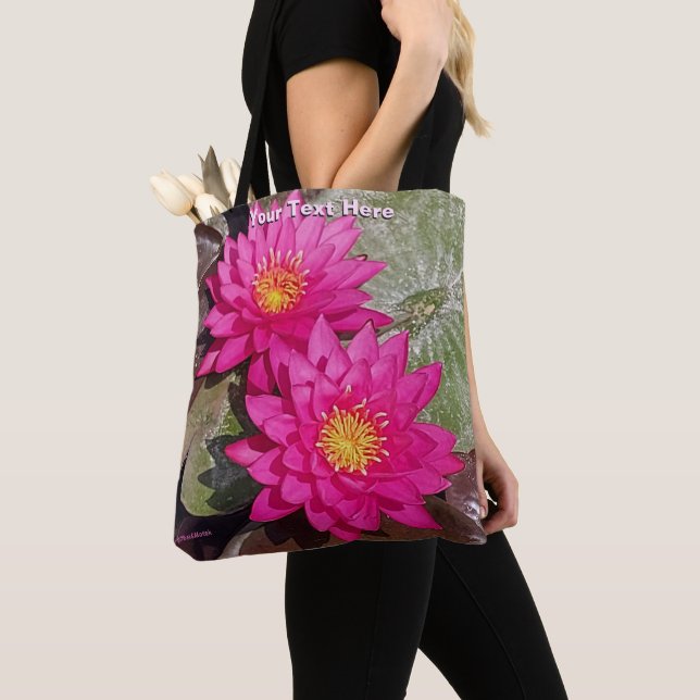 Two Pink Water Lilies Tote Bag (Close Up)