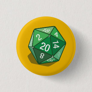 Two Pips - Green D20 1 Inch Round Button