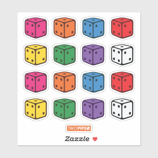 Two Pips  -  Multi-Coloured Dice (Sheet)