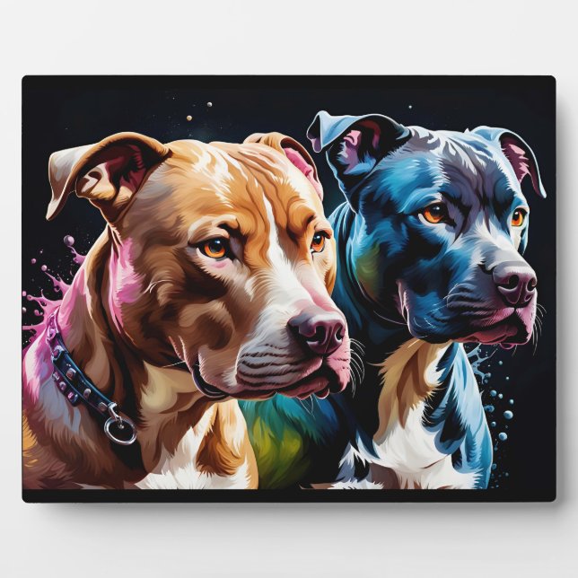 Two Pit Bulls portrait  Plaque (Front)