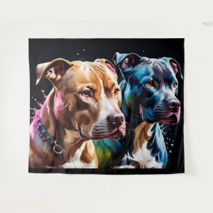 Two Pit Bulls portrait  Tapestry