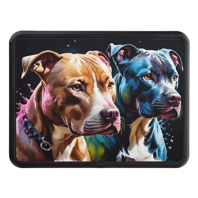 Two Pit Bulls portrait  Trailer Hitch Cover (Front)