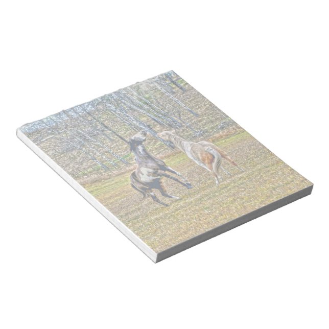 Two Playful Pinto Paint Horses Equine Art Design Notepad (Angled)