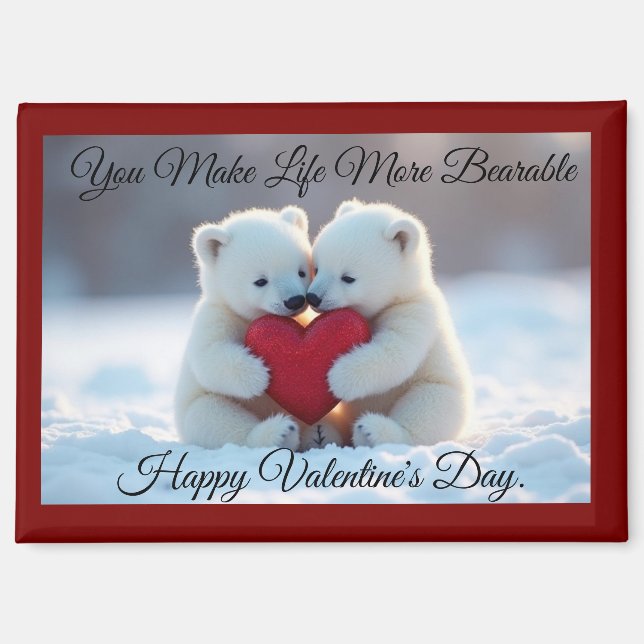Two Polar Bear Cubs Valentine Magnet (Recto)