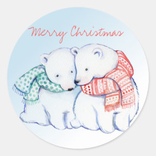 Two Polar Bears Merry Christmas Stickers