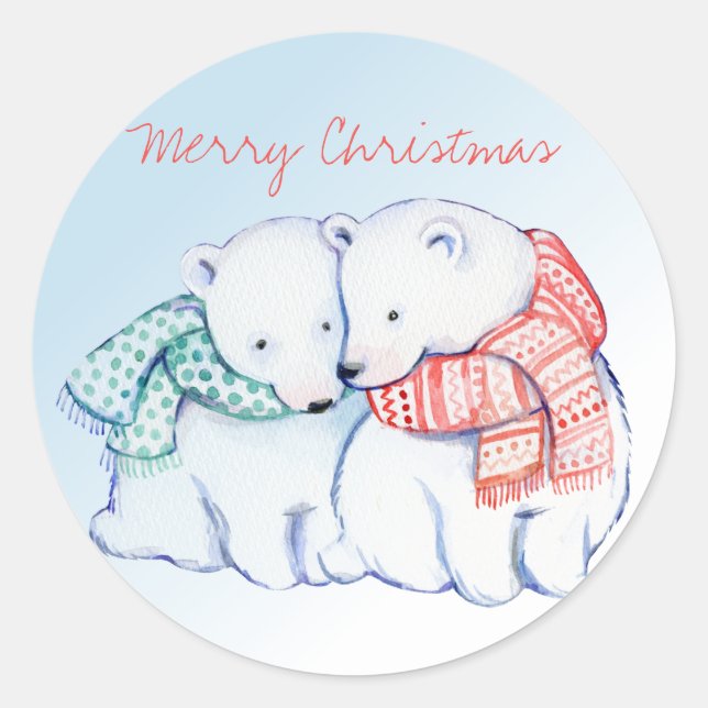 Two Polar Bears Merry Christmas Stickers (Front)