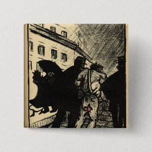 Two policemen take away a tramp dressed in rags 2 inch square button