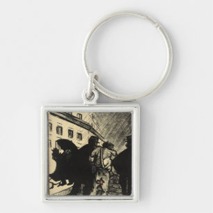 Two policemen take away a tramp dressed in rags keychain