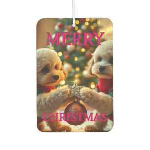 TWO POODLES CELEBRATING CHRISTMAS AIR FRESHENER