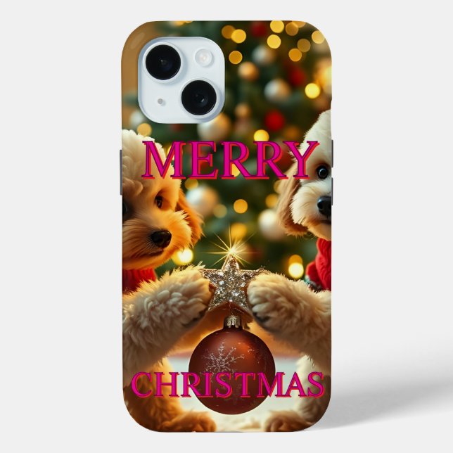 TWO POODLES CELEBRATING CHRISTMAS Case-Mate iPhone CASE (Back)