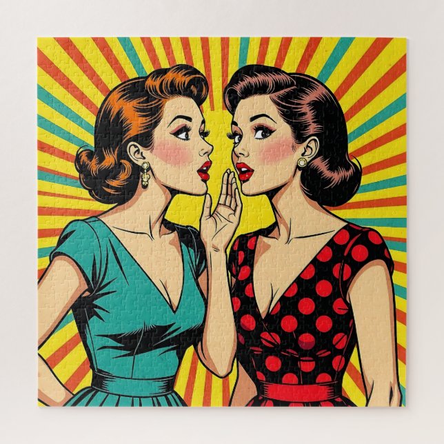 Two Pop Art Women Telling a Secret  Jigsaw Puzzle (Vertical)