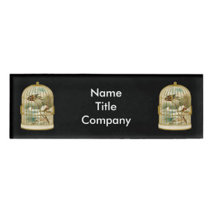 Two Pretty Gilded Vintage Bird Cages Bird Inside Name Tag