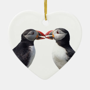 Two puffins ceramic ornament