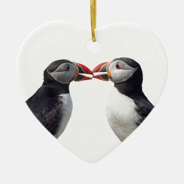 Two puffins ceramic ornament (Front)