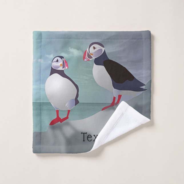 Two Puffins Design Bath Towel Set (Wash Cloth)