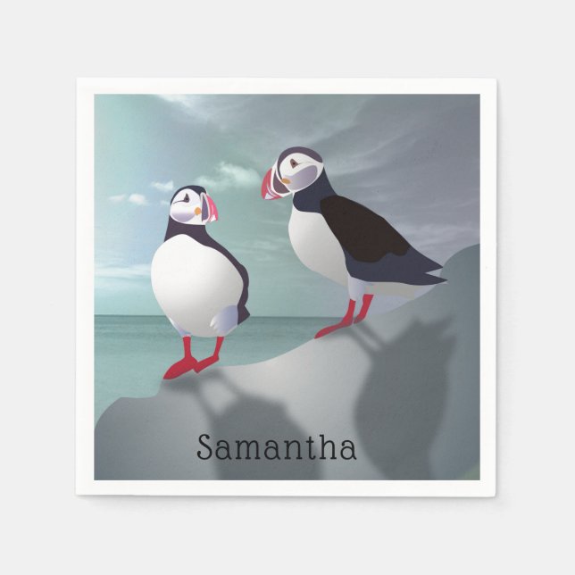 Two Puffins Design Paper Napkins (Front)
