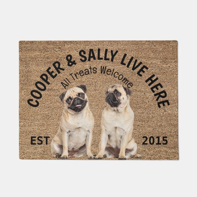 Two Pugs Personalized Dog Lover  Doormat (Front)