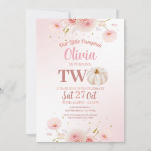 Two Pumpkin Girls Pink Birthday Party Fall Autumn  Invitation
