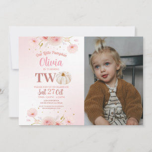 Two Pumpkin Girls Pink Birthday Party Fall Photo  Invitation