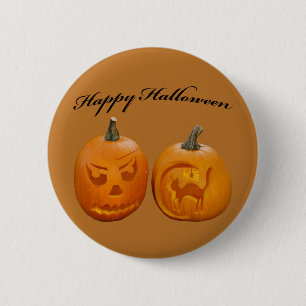 Two Pumpkin Happy Halloween 2 Inch Round Button